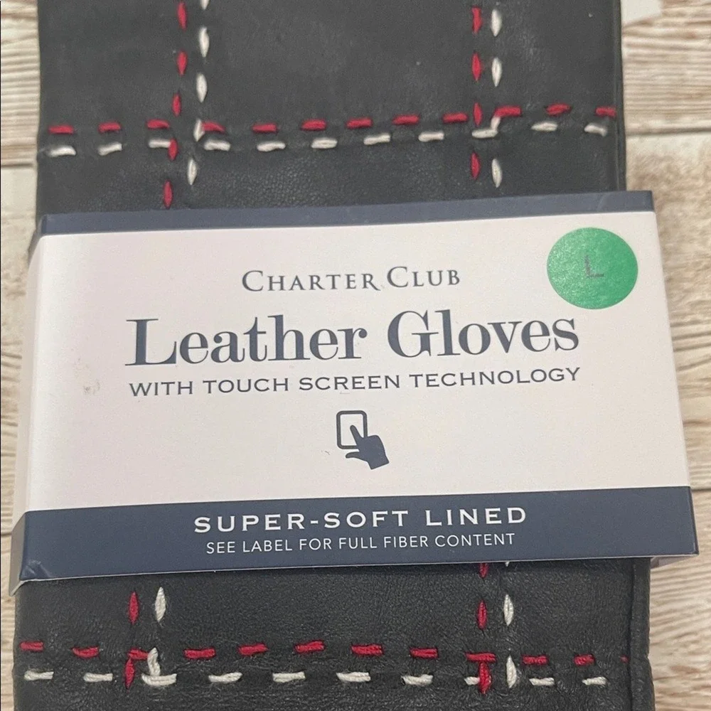Charter Club Womens Leather Gloves Black Touch Screen‎ Faux Fur Lined Large NEW